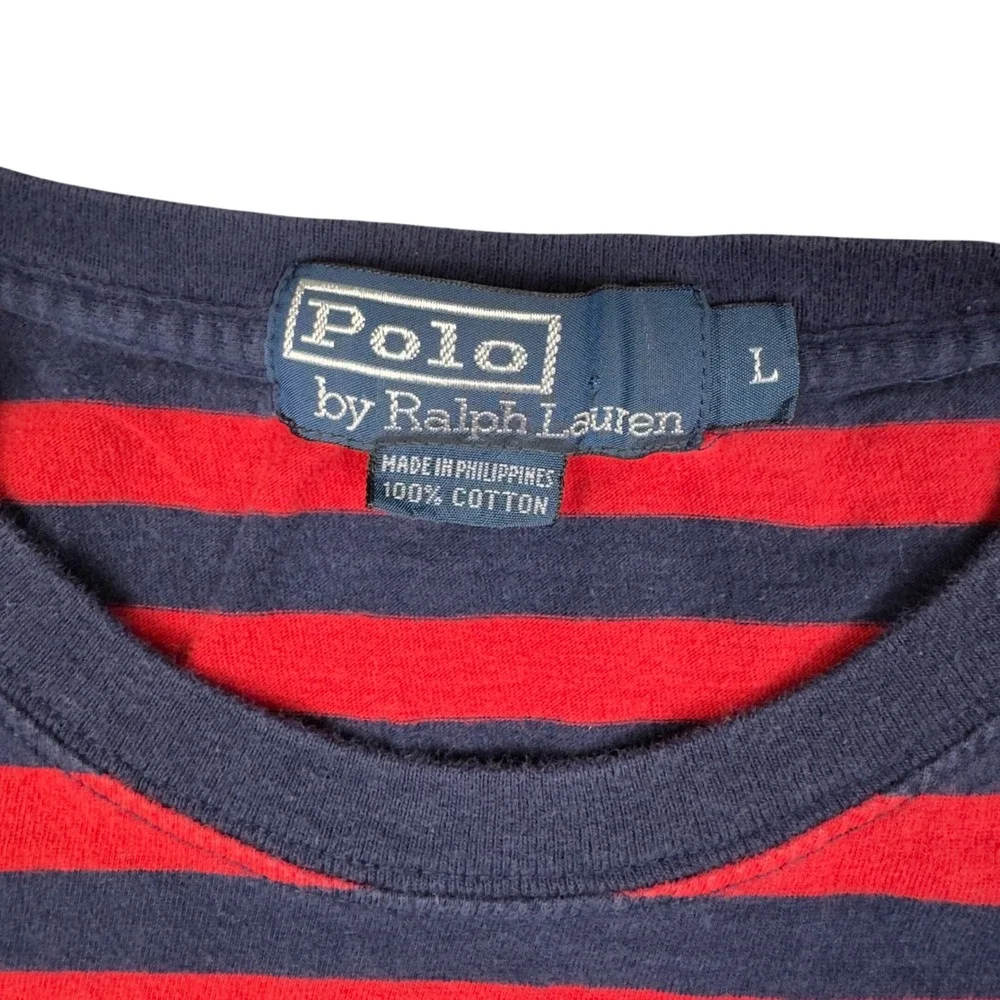 Y2K Polo Ralph Lauren Polo Shirt Mens Large Red Navy Striped Pony Logo‎ Te